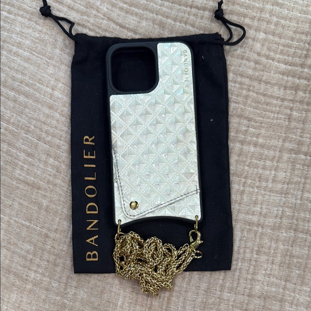 Bandolier White Phone Case with Gold Chain